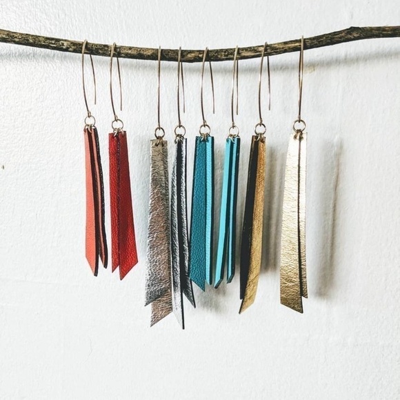 gold Leather Earrings - Picture 3 of 6